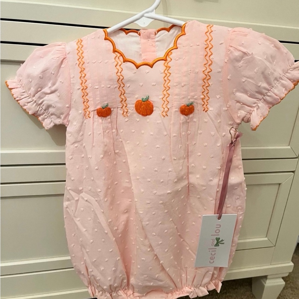 Cecil & Lou Pink Pumpkin Embroidered Baby Bubble NWT